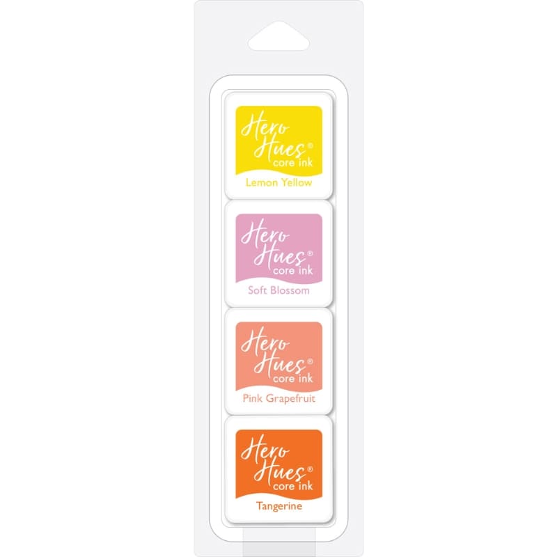 Shop Sunny Studio Stamps: Hero Arts Petal Brights Core Dye Ink Cubes featuring Lemon Yellow, Soft Blossom, Pink Grapefruit, and Tangerine AF509