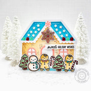 Sunny Studio Snowman & Christmas Tree Cookies Gingerbread House Holiday Card (using Baking Spirits Brights Clear Stamps)