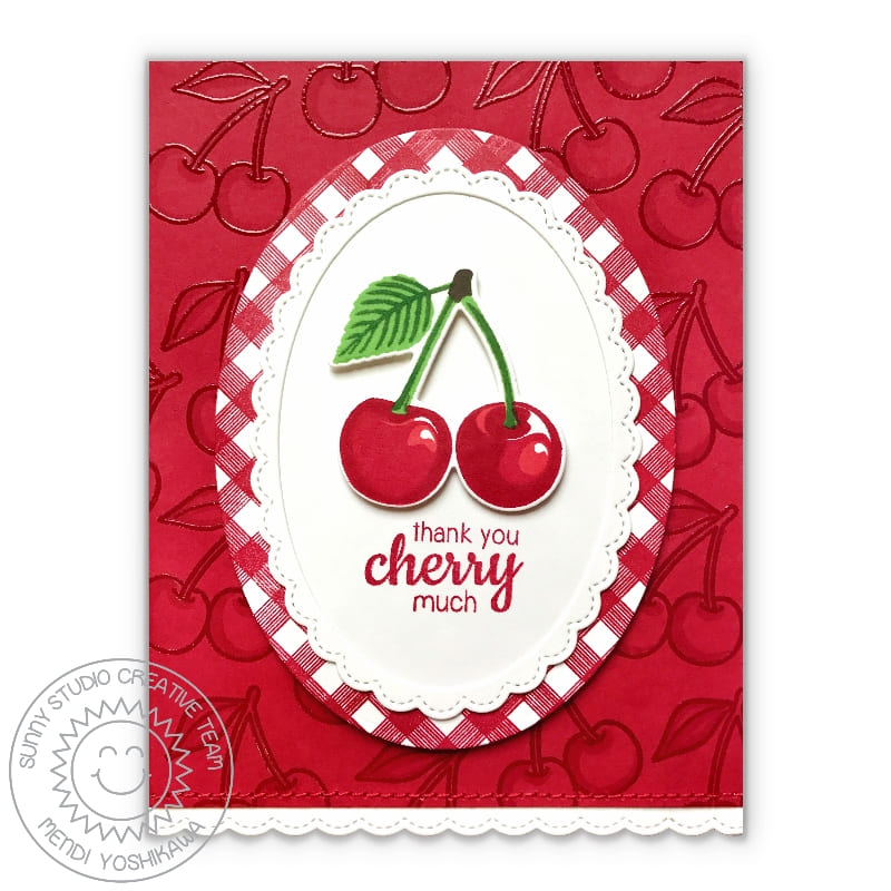 Sunny Studio Stamps Thank You Cherry Much Card using Oval Fancy Frames Dies