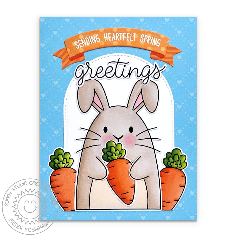 Sunny Studio Stamps Sending Spring Greetings Bunny Holding Giant Carrot Easter Card using Brilliant Banner 2 Cutting Dies