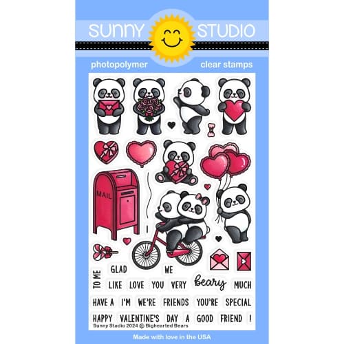 Sunny Studio Bighearted Bears Panda Valentine's Day Love Themed 4x6 Clear Photopolymer Stamps SSCL-365