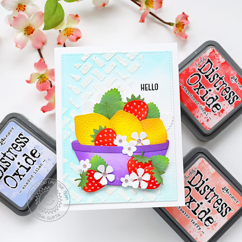 Sunny Studio Stamps Strawberries & Lemons in Bowl Summer Card by Isha Gupta using Fresh Lemon Metal Cutting Craft Dies