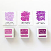 Gina K. Orchid Ink Cube Set of Three 1" Color Companions Premium Dye Ink Trio with Examples
