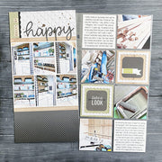 Sunny Studio What Makes Me Happy Project Life Scrapbook Layout by Laura Vegas (using Moroccan Circles 6x6 Embossing Folder)