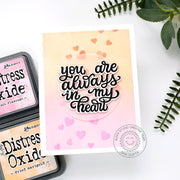 Sunny Studio You Are Always in My Heart Peach & Pink Ombre Background Love Card using My Heart Clear Sentiment Craft Stamps