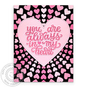 Sunny Studio Stamps Always in My Heart Black Hot Pink Valentine's Day Card using Bursting Heart Background Metal Cutting Die