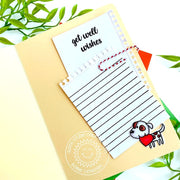 Sunny Studio Stamps Get Well Wishes Dog with Heart File Folder & Paper Clip Card (using spiral Notebook Photo Corners Dies)