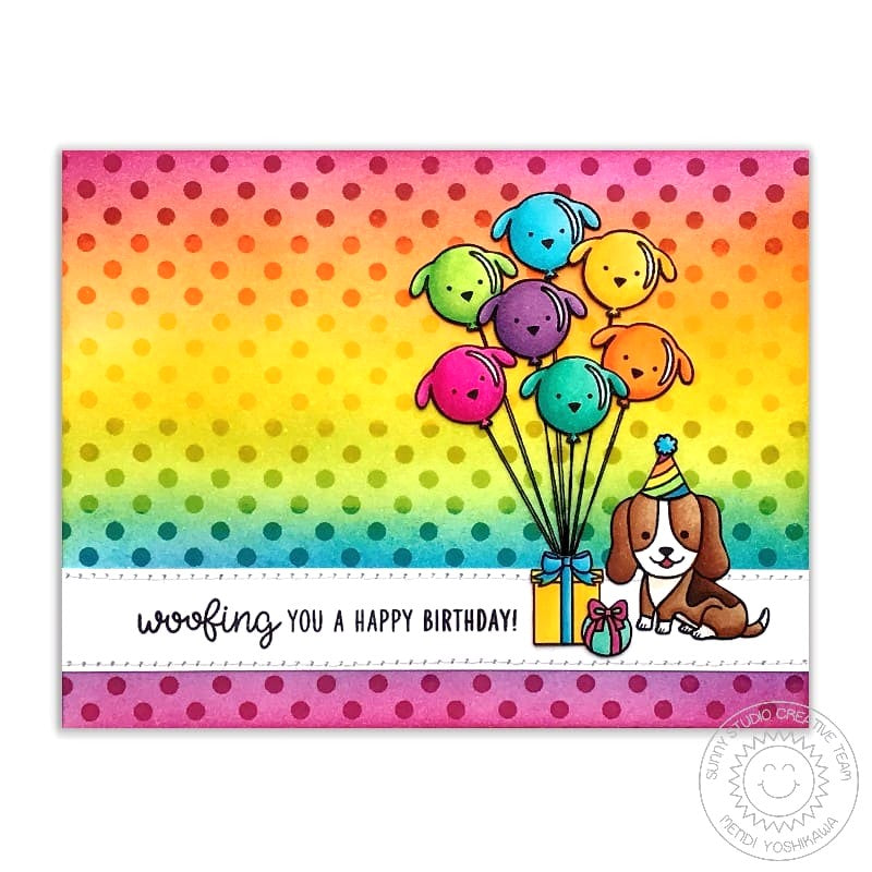 Sunny Studio Stamps Background Basics Rainbow Polka-dot Birthday Card