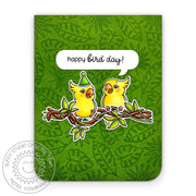 Sunny Studio Yellow Cockatiels Happy Bird Day Punny Summer Birthday Card using Tropical Birds 4x6 Clear Craft Stamps