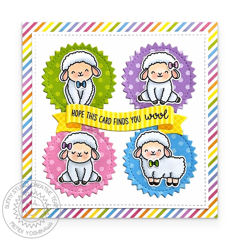 Sunny Studio Stamps Hope This Finds You Wool Punny Sheep Pastel Spring Card using Zig-Zag Circles Metal Cutting Craft Dies