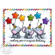 Sunny Studio Wishing You A Magical Birthday with Rainbow Party Hats & Star Balloons Card (using Baby Elephants Clear Stamps)