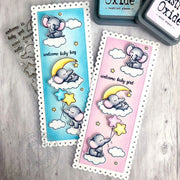 Sunny Studio Welcome Baby Girl & Boy Scalloped Slimline Babies Cards (using Baby Elephants 4x6 Clear Stamps)