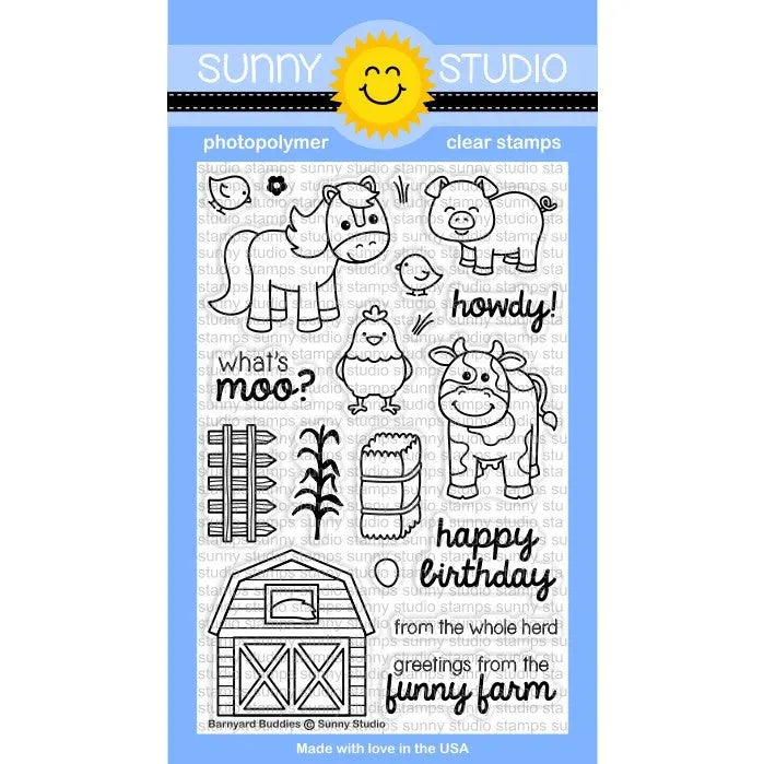 Sunny Studio Stamps Barnyard Buddies Farm Animals 4x6 Photopolymer Clear Stamp Set