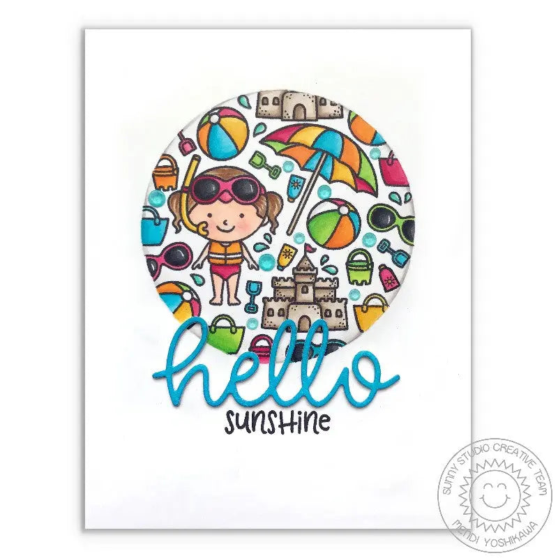 Sunny Studio Stamps Beach Baby Hello Sunshine Sandcastle Circle Window Summer Card