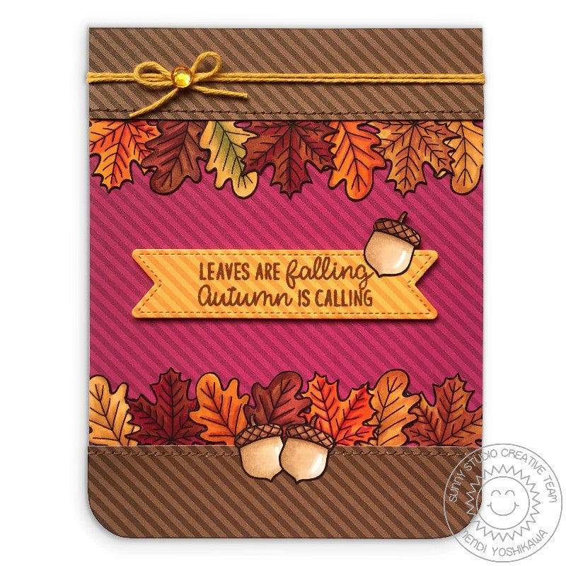 Sunny Studio Stamps Beautiful Autumn Fall Leaves Striped Acorn Card