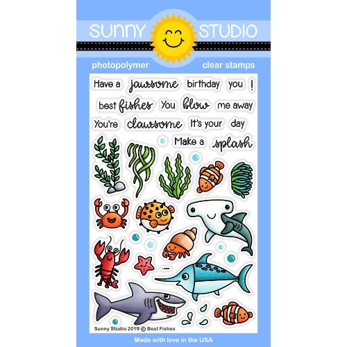 Sunny Studio Stamps Best Fishes Shark, Swordfish, Fish, Lobster, Crab & Fish Ocean Themed 4x6 Clear Photopolymer Stamp Set