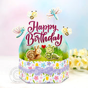 Sunny Studio Dragonflies, Snail, Caterpillar & Bumblebees Pop-up Platform Box Birthday Card (using Spring Fever 6x6 Paper Pad)