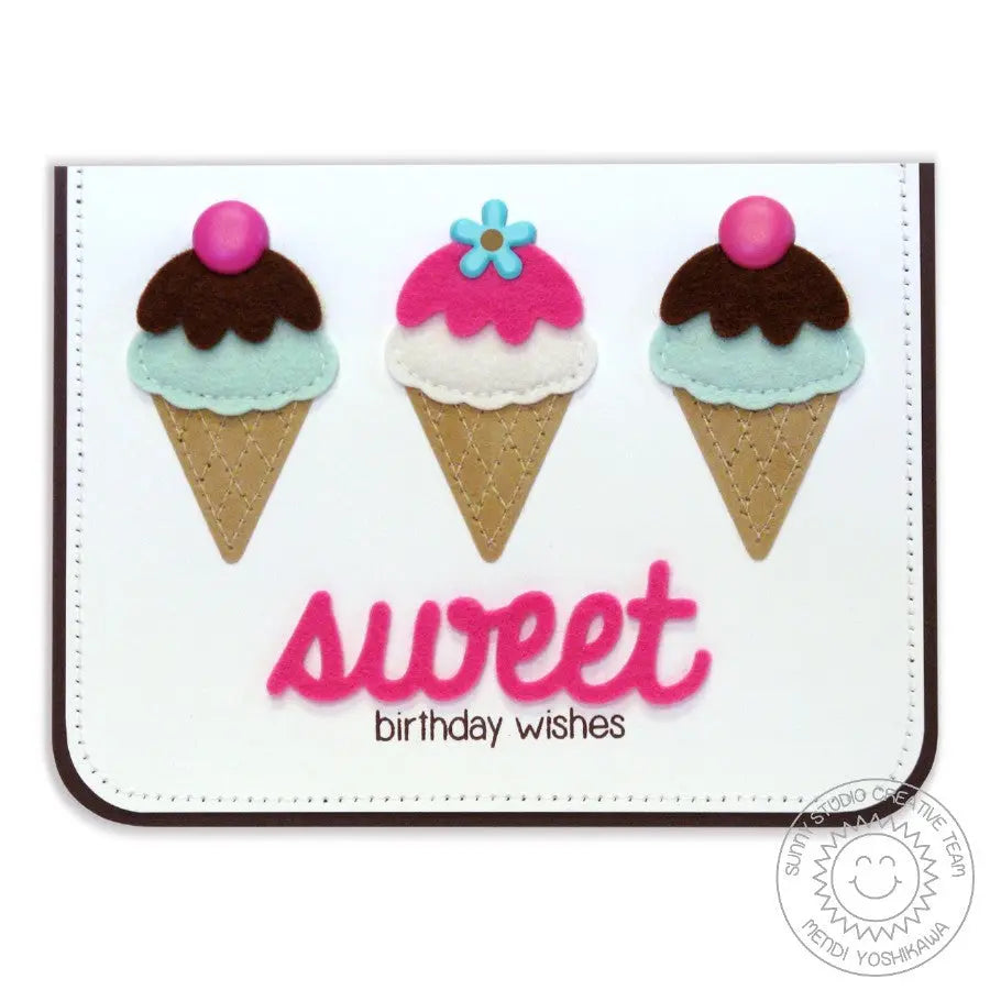 Sunny Studio Stamps Birthday Smiles Felt Ice Cream Sweet Card