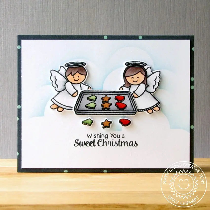 Sunny Studio Wishing You A Sweet Christmas Holiday Angels Making Cookies Card (using Blissful Baking 4x6 Clear Stamps)