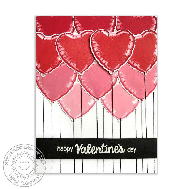 Sunny Studio Stamps: Bold Balloons Color Layering Ombre Heart Valentine's Day Card by Mendi Yoshikawa