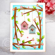 Sunny Studio Stamps Spring Birdhouses Hanging from Tree Branches with Flower Blossoms Card (using Build-A-Birdhouse Dies)