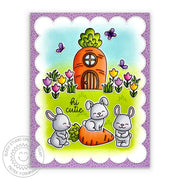 Sunny Studio Bunny Rabbits with Carrot House Scalloped Easter Card (using Bunnyville 4x6 Clear Stamps)