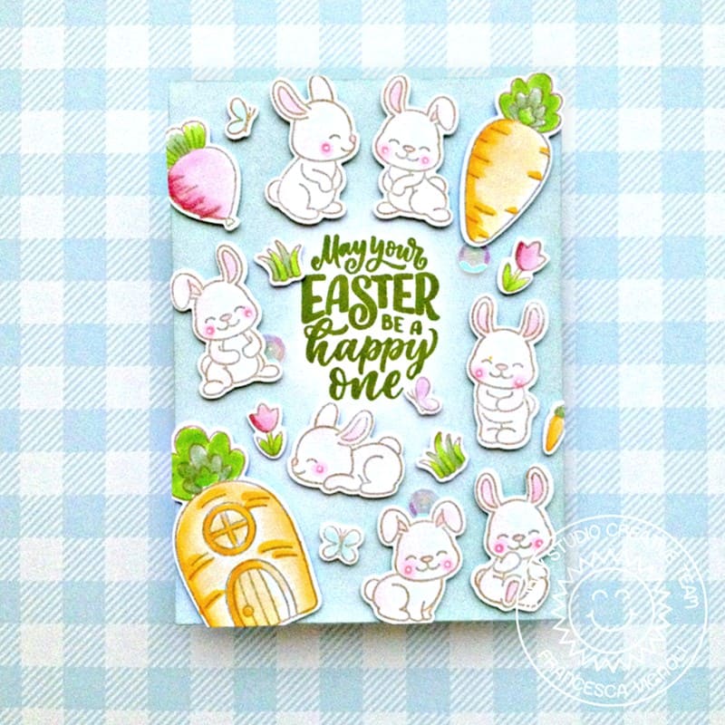 Sunny Studio May Your Easter Be A Happy One Bunny Rabbit & Carrots Spring Card (using Bunnyville Clear Stamps)