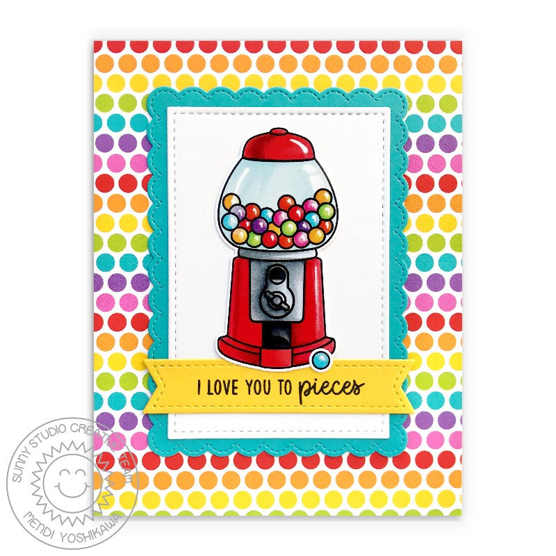 Sunny Studio Stamps Rainbow Polka-dot I Love You To Pieces Punny Gumball Machine Card (using Candy Shoppe Clear Stamps)