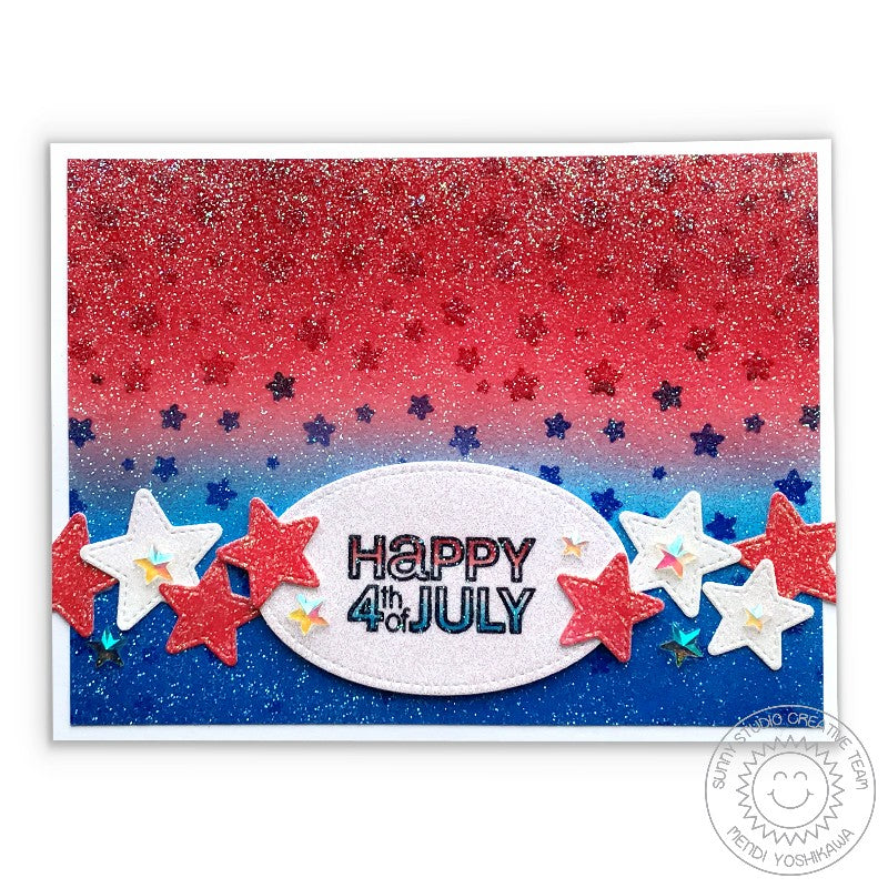 Sunny Studio Stamps: Cascading Starts Glittery Red, White & Blue Fourth of July Card by Mendi Yoshikawa