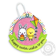 Sunny Studio Stamps Happy Easter Wishes To You Bunny & Chick Gift Tag (using Stitched Scalloped Circle Tag Dies)