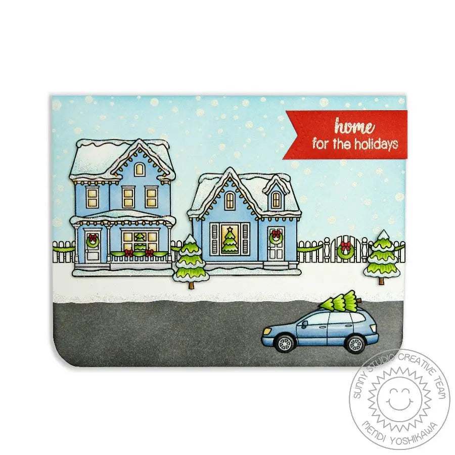 Sunny Studio Stamps Frosty Flurries Winter Home Holiday Christmas Card with Snowy Background