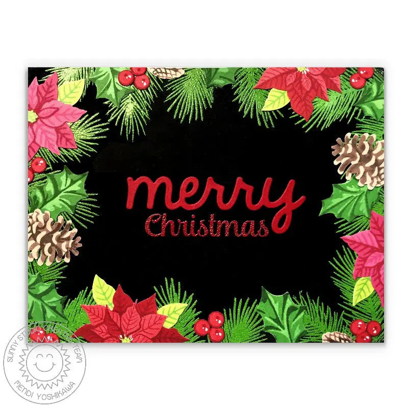 Sunny Studio Stamps Holiday Card using Petite Poinsettias & Christmas Trimmings Pinecone & Holly Clear Photopolymer Stamps