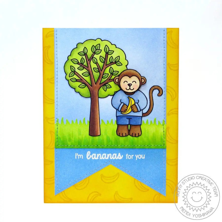 Sunny Studio Stamps Summer Picnic Tree & Monkey Banana Card