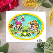 Sunny Studio Stamps Girl Gnome with Frog & Mushroom Toadstool House Card (using Home Sweet Gnome Clear Stamps)