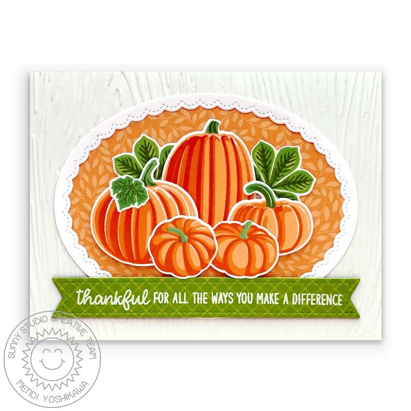 Sunny Studio Thankful for all the ways you make a difference Fall Pumpkin Card (using Crisp Autumn 4x6 Clear Layering Stamps)