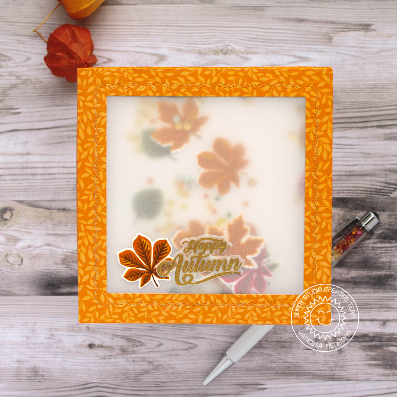 Sunny Studio Happy Autumn Layered Leaves Vellum Shaker Fall Card (using Crisp Autumn 4x6 Clear Stamps)