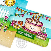 Sunny Studio Stamps Birthday Cake with Slice Party Themed Card (using Make A Wish 2x3 Mini Clear Stamps)