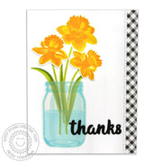 Sunny Studio Stamps Vintage Jar Layering Stamp Used as Vase for Daffodil Bouquet Card