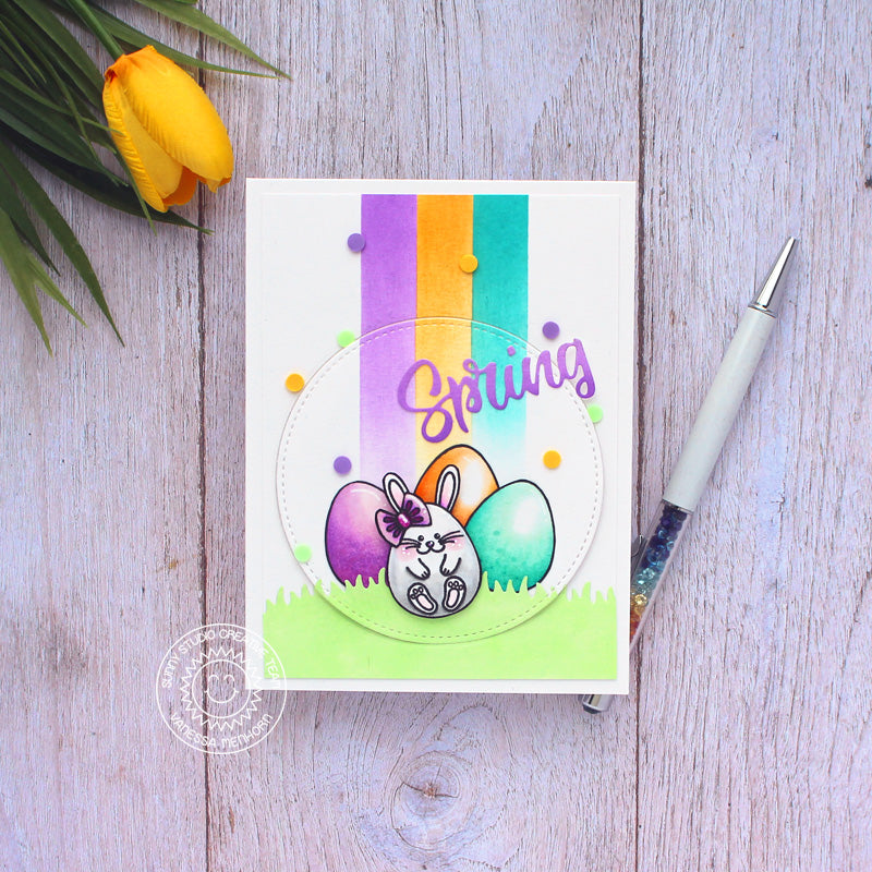 Sunny Studio Spring Bunny with Easter Eggs Card (using Eggs To Dye For 4x6 Clear Stamps)