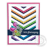 Sunny Studio Stamps Rainbow Scalloped Chevron Summer Flamingo Card (using Frilly Frames & Fishtail Banner Metal Cutting Dies)