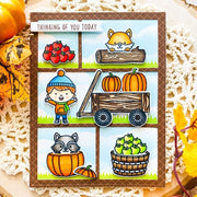 Sunny Studio Thinking of You Today Autumn Pumpkins & Apple Comic Strip Style Card (using Fall Friends 4x6 Clear Stamps)