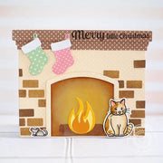 Sunny Studio Stamps A2 Fireplace Shaped Christmas Card with Hanging Stockings with Cat and Mouse by Lexa Levana