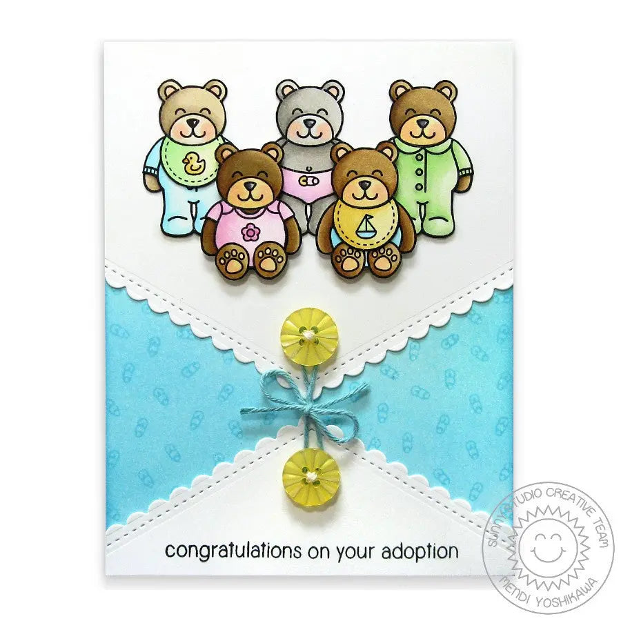 Sunny Studio Stamps Congratulations on Your Adoption Scalloped Baby Bear Card using Fishtail Banner II Metal Cutting Dies