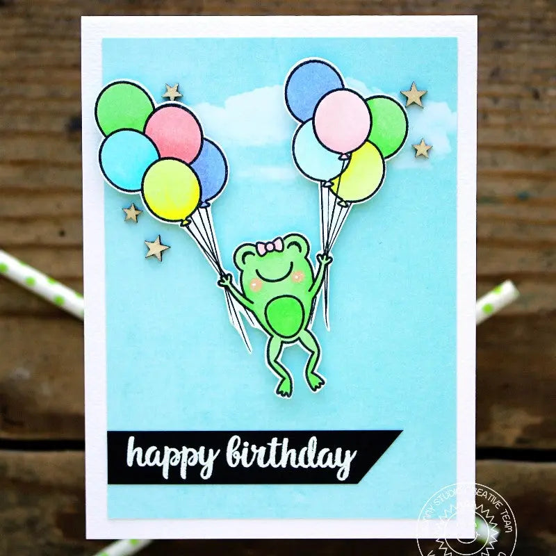 Sunny Studio Stamps Froggy Friends Frog Birthday Card Floating with Two Balloon Bouquets