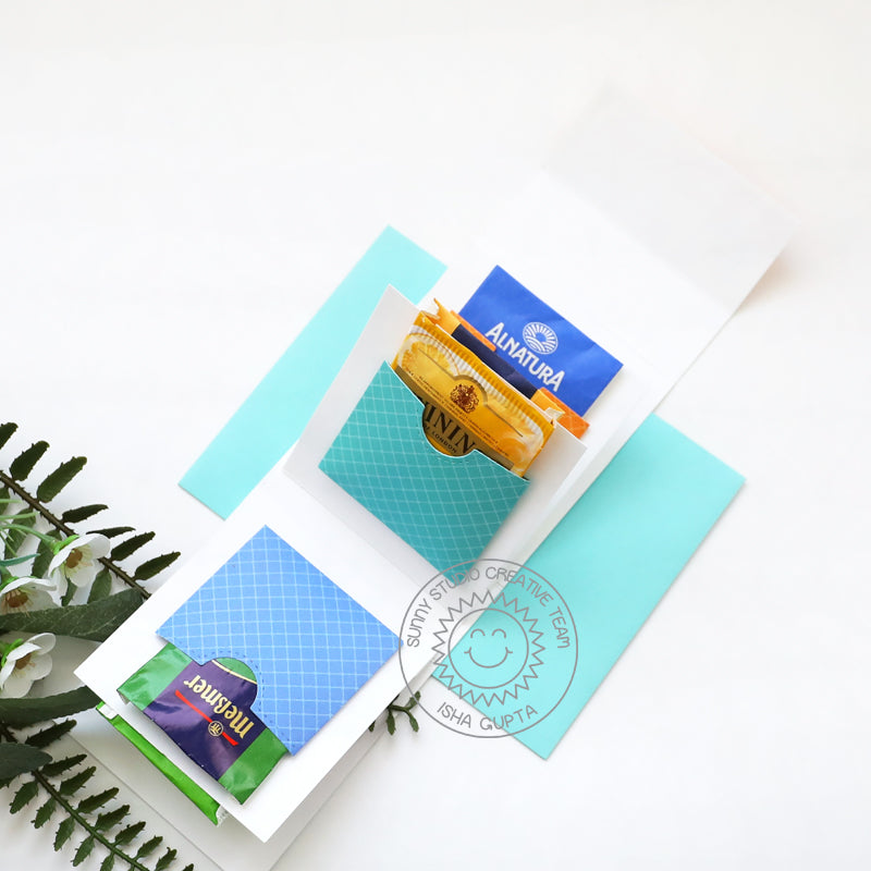 Sunny Studio Stamps Handmade Assorted Tea Bag Holder (using Gift Card Pocket Dies)