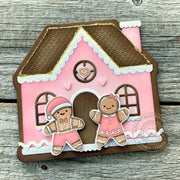 Sunny Studio Pink & Brown Gingerbread Girl & Boy Shaped House Holiday Card (using Christmas Cookies 2x3 Clear Stamps)