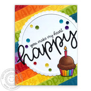 Sunny Studio Stamps Happy Thoughts Rainbow Striped Cupcake Birthday Card by Mendi Yoshikawa