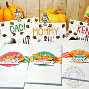Sunny Studio Thanksgiving Table Name Cards and Flatware Fall Pocket (using Harvest Happiness 4x6 Clear Stamps)