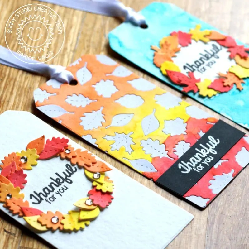 Sunny Studio Stamps Harvest Happiness Fall Leaves Thankful For You Gift Tags