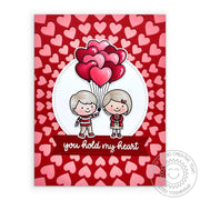 Sunny Studio Stamps You Hold My Heart Boy & Girl with Balloons Valentine's Day Card using Bursting Hearts Background Die